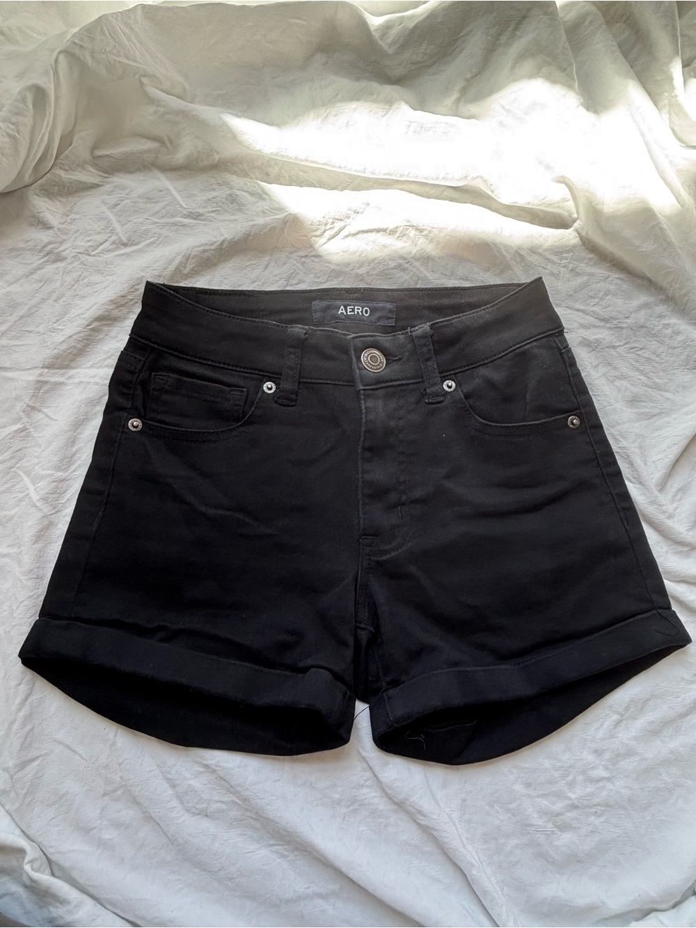 Aeropostale Black Cuffed High-Rise Jean Shorts